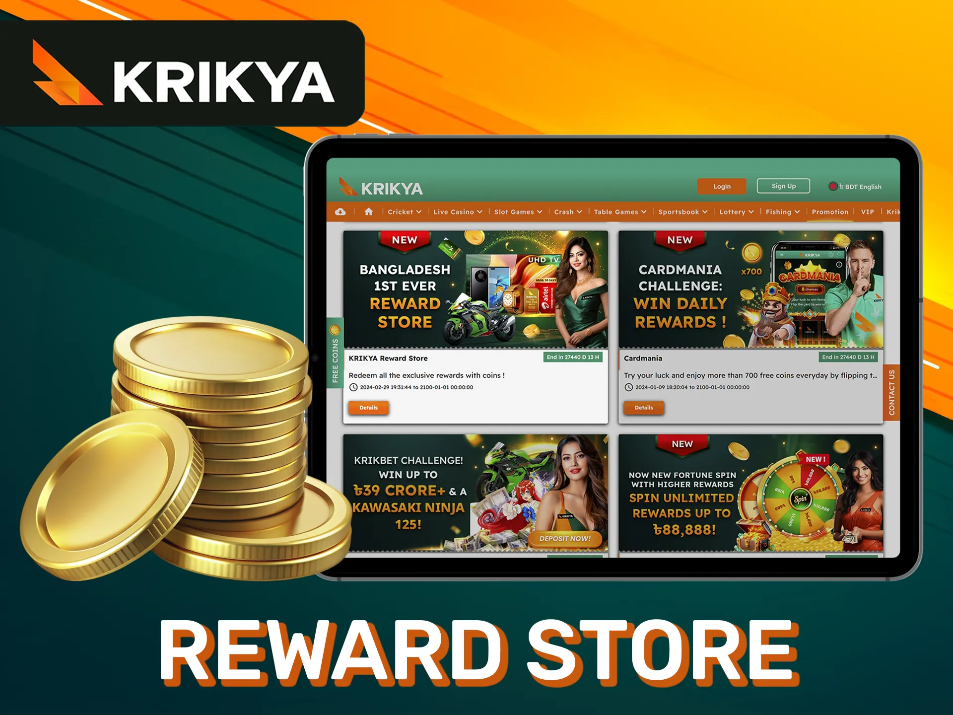 Exchange coins for exclusive rewards at Krikya website.