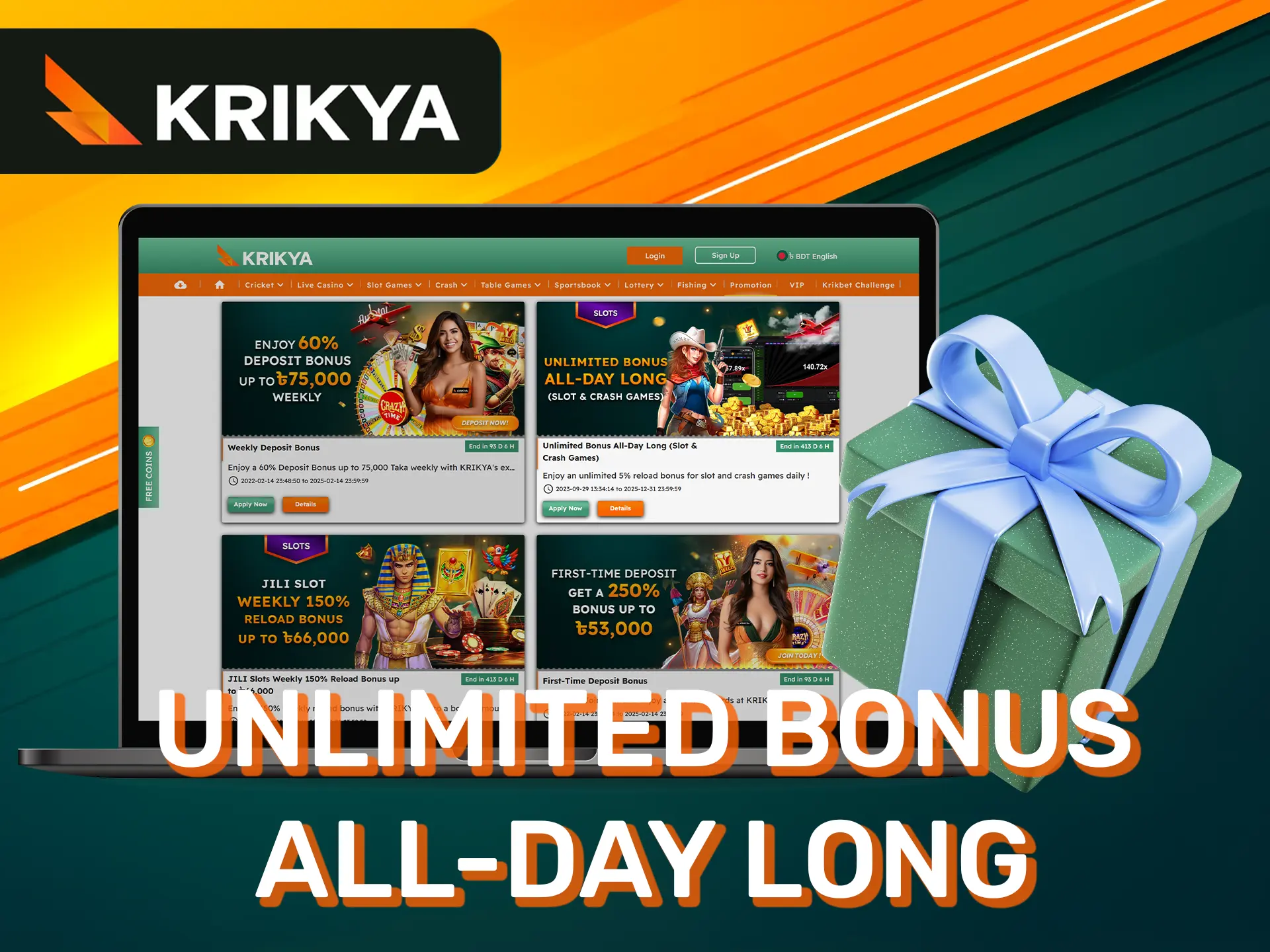 Enjoy the daily promotion with an all day long activation possibility at Krikya.